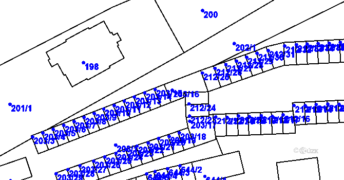 Parcela st. 203/16 v KÚ Tuhnice, Katastrální mapa