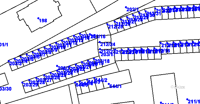 Parcela st. 203/17 v KÚ Tuhnice, Katastrální mapa