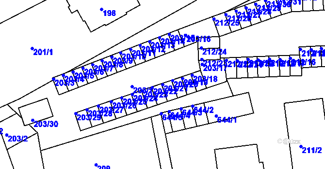 Parcela st. 203/21 v KÚ Tuhnice, Katastrální mapa