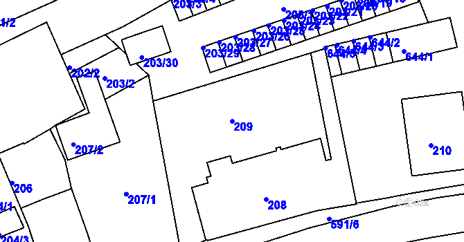 Parcela st. 209 v KÚ Tuhnice, Katastrální mapa