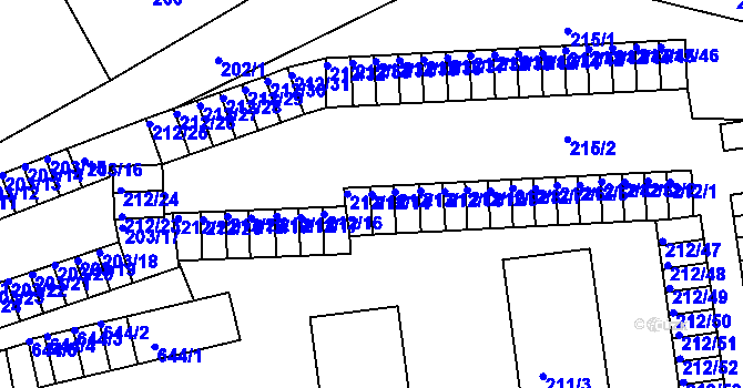 Parcela st. 212/14 v KÚ Tuhnice, Katastrální mapa