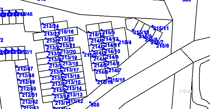Parcela st. 214/9 v KÚ Tuhnice, Katastrální mapa