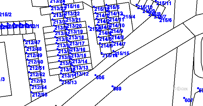 Parcela st. 215/14 v KÚ Tuhnice, Katastrální mapa