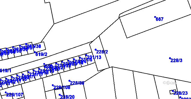 Parcela st. 228/2 v KÚ Tuhnice, Katastrální mapa