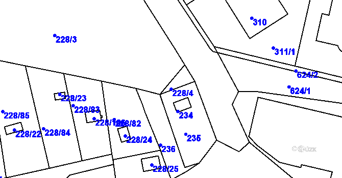 Parcela st. 228/4 v KÚ Tuhnice, Katastrální mapa