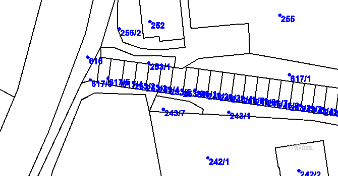 Parcela st. 253/5 v KÚ Tuhnice, Katastrální mapa