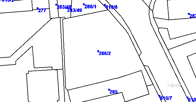 Parcela st. 286/2 v KÚ Tuhnice, Katastrální mapa