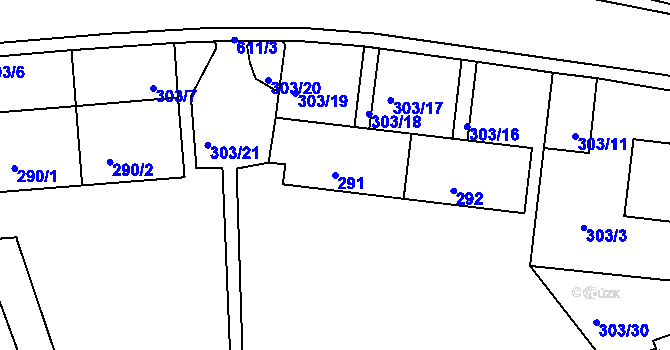 Parcela st. 291 v KÚ Tuhnice, Katastrální mapa
