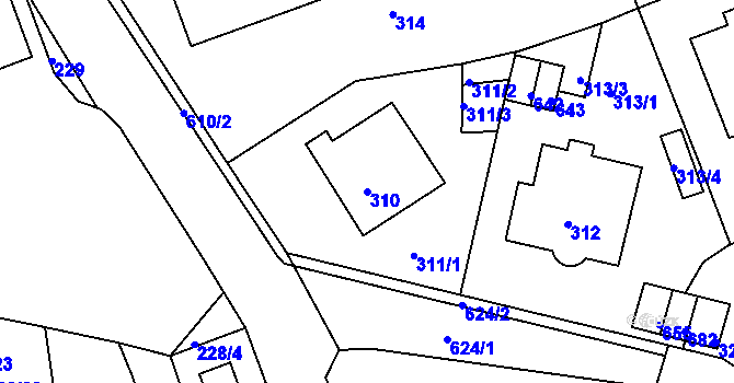Parcela st. 310 v KÚ Tuhnice, Katastrální mapa