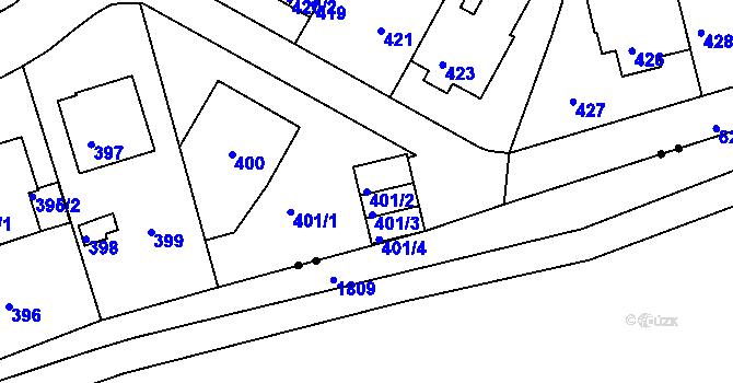 Parcela st. 401/2 v KÚ Tuhnice, Katastrální mapa