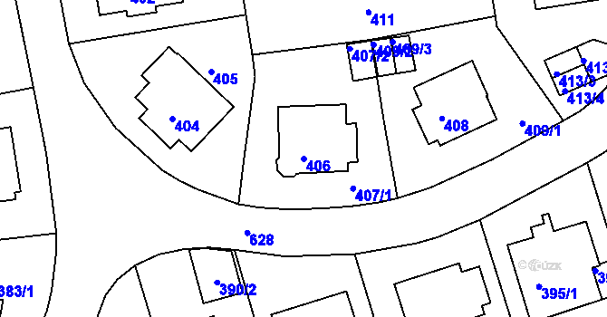 Parcela st. 406 v KÚ Tuhnice, Katastrální mapa