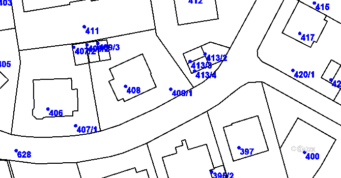 Parcela st. 409/1 v KÚ Tuhnice, Katastrální mapa