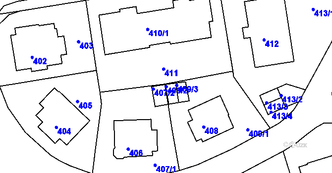 Parcela st. 409/2 v KÚ Tuhnice, Katastrální mapa