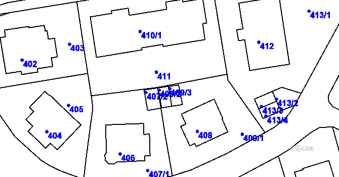 Parcela st. 409/3 v KÚ Tuhnice, Katastrální mapa