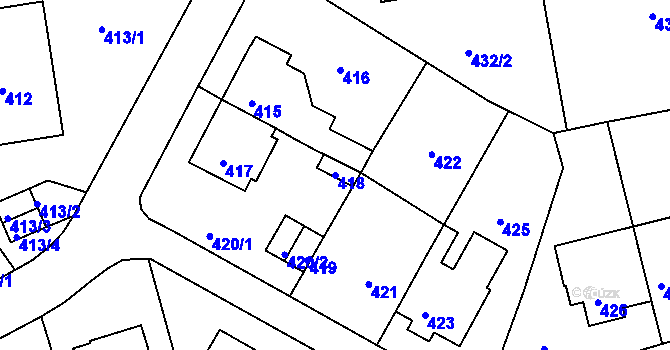 Parcela st. 418 v KÚ Tuhnice, Katastrální mapa