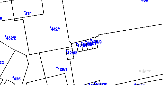 Parcela st. 434/8 v KÚ Tuhnice, Katastrální mapa