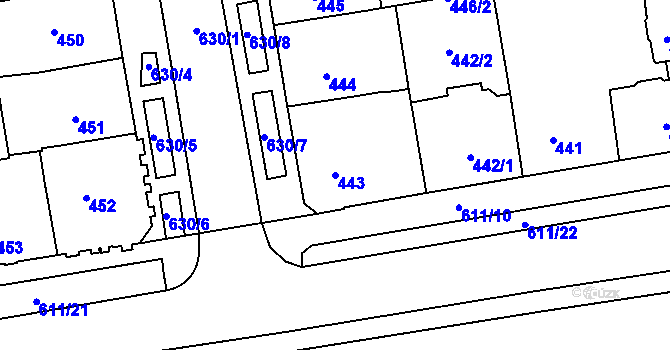 Parcela st. 443 v KÚ Tuhnice, Katastrální mapa