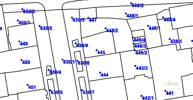 Parcela st. 445 v KÚ Tuhnice, Katastrální mapa