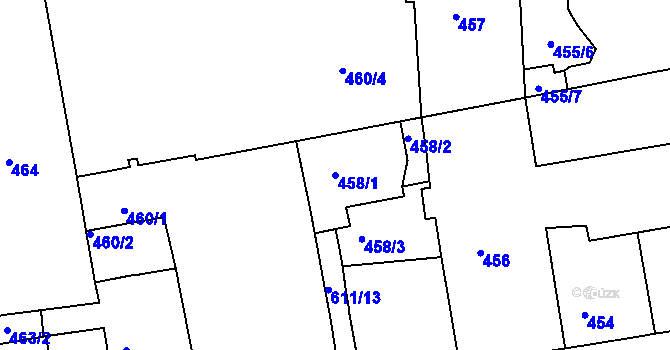 Parcela st. 458/1 v KÚ Tuhnice, Katastrální mapa