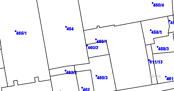Parcela st. 460/2 v KÚ Tuhnice, Katastrální mapa