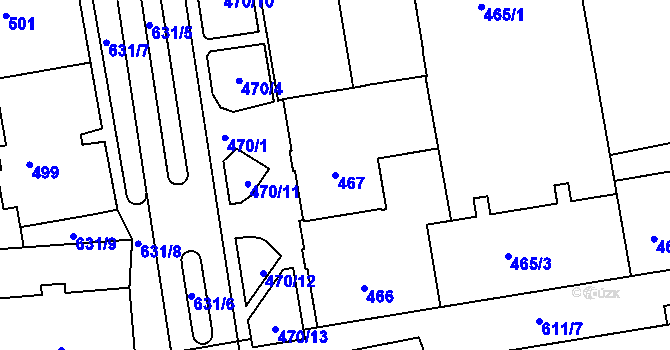 Parcela st. 467 v KÚ Tuhnice, Katastrální mapa