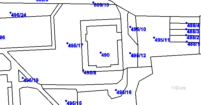 Parcela st. 490 v KÚ Tuhnice, Katastrální mapa