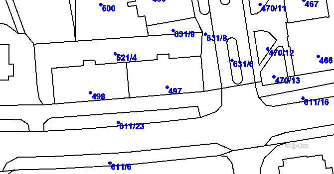 Parcela st. 497 v KÚ Tuhnice, Katastrální mapa