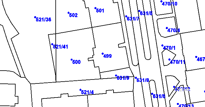 Parcela st. 499 v KÚ Tuhnice, Katastrální mapa