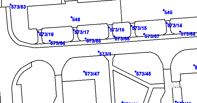 Parcela st. 573/1 v KÚ Tuhnice, Katastrální mapa
