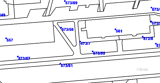 Parcela st. 573/7 v KÚ Tuhnice, Katastrální mapa