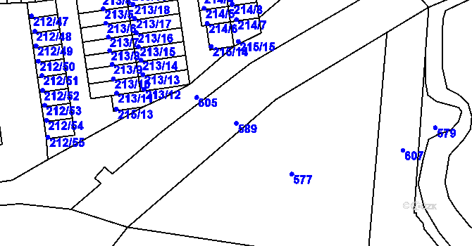 Parcela st. 589 v KÚ Tuhnice, Katastrální mapa