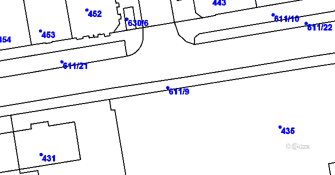 Parcela st. 611/9 v KÚ Tuhnice, Katastrální mapa