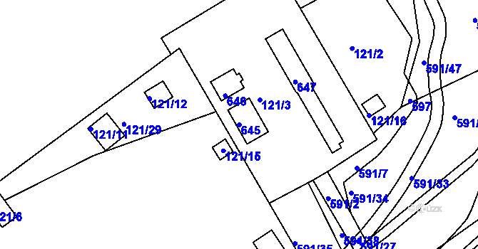 Parcela st. 645 v KÚ Tuhnice, Katastrální mapa