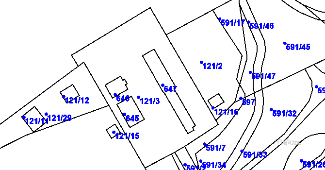 Parcela st. 647 v KÚ Tuhnice, Katastrální mapa
