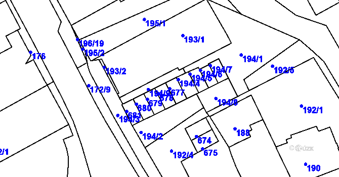 Parcela st. 677 v KÚ Tuhnice, Katastrální mapa