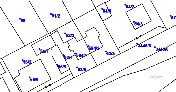Parcela st. 694/2 v KÚ Tuhnice, Katastrální mapa