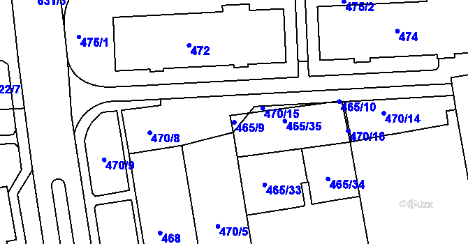 Parcela st. 465/9 v KÚ Tuhnice, Katastrální mapa