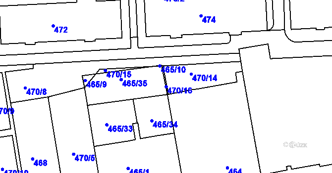 Parcela st. 470/16 v KÚ Tuhnice, Katastrální mapa