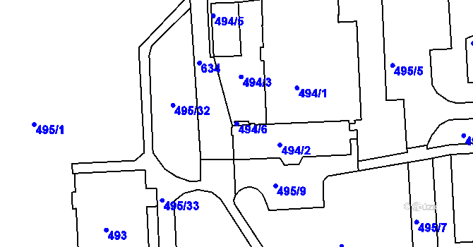 Parcela st. 494/6 v KÚ Tuhnice, Katastrální mapa