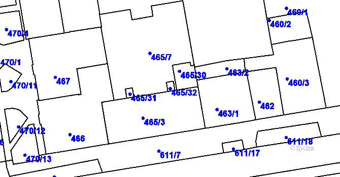 Parcela st. 465/32 v KÚ Tuhnice, Katastrální mapa