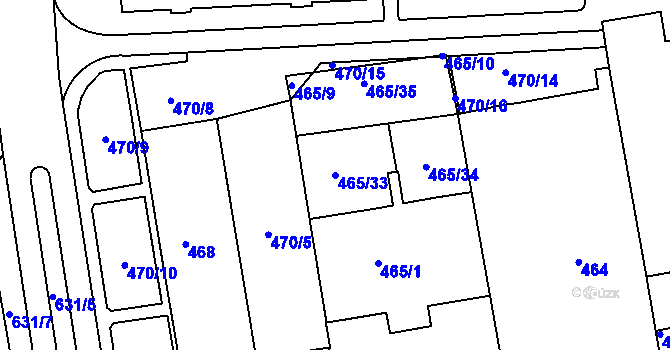 Parcela st. 465/33 v KÚ Tuhnice, Katastrální mapa