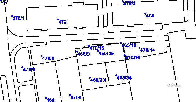 Parcela st. 465/35 v KÚ Tuhnice, Katastrální mapa