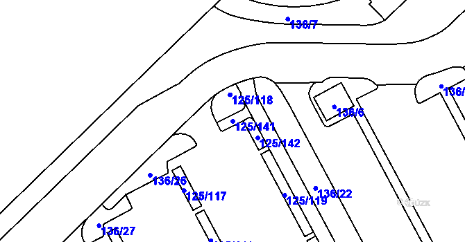 Parcela st. 125/141 v KÚ Tuhnice, Katastrální mapa