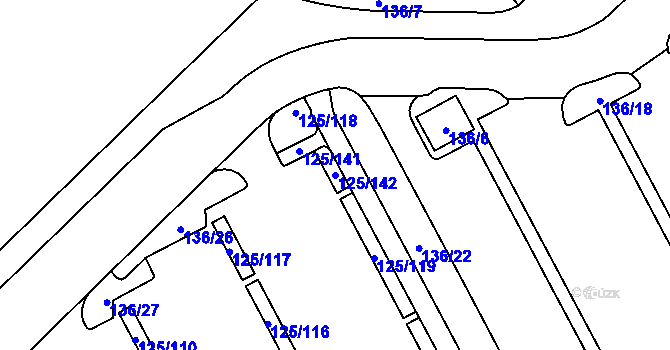 Parcela st. 125/142 v KÚ Tuhnice, Katastrální mapa