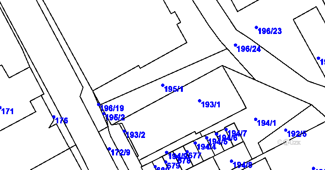 Parcela st. 195/1 v KÚ Tuhnice, Katastrální mapa