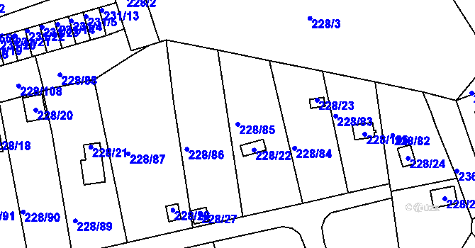 Parcela st. 228/85 v KÚ Tuhnice, Katastrální mapa