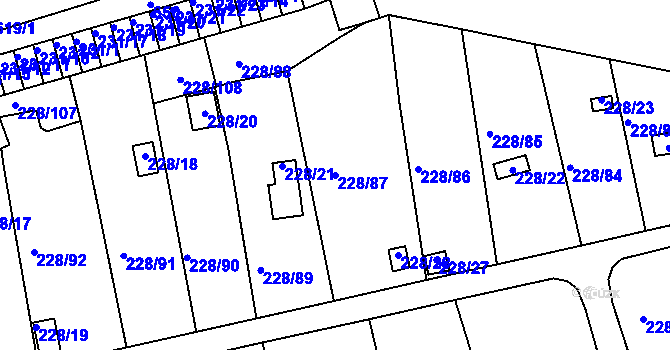 Parcela st. 228/87 v KÚ Tuhnice, Katastrální mapa