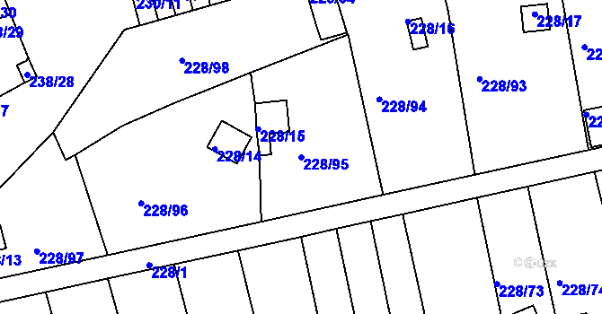 Parcela st. 228/95 v KÚ Tuhnice, Katastrální mapa