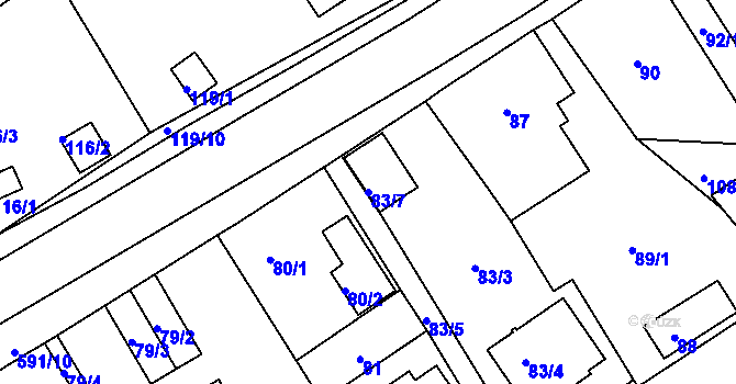 Parcela st. 83/7 v KÚ Tuhnice, Katastrální mapa