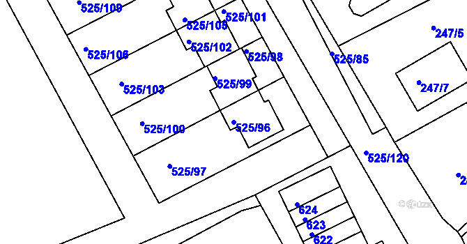 Parcela st. 525/96 v KÚ Dvory, Katastrální mapa